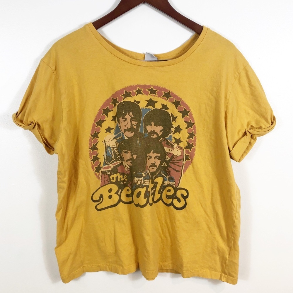 Junk Food Beatles Mustard Yellow Graphic Band Tee XXL 100% Cotton T Shirt